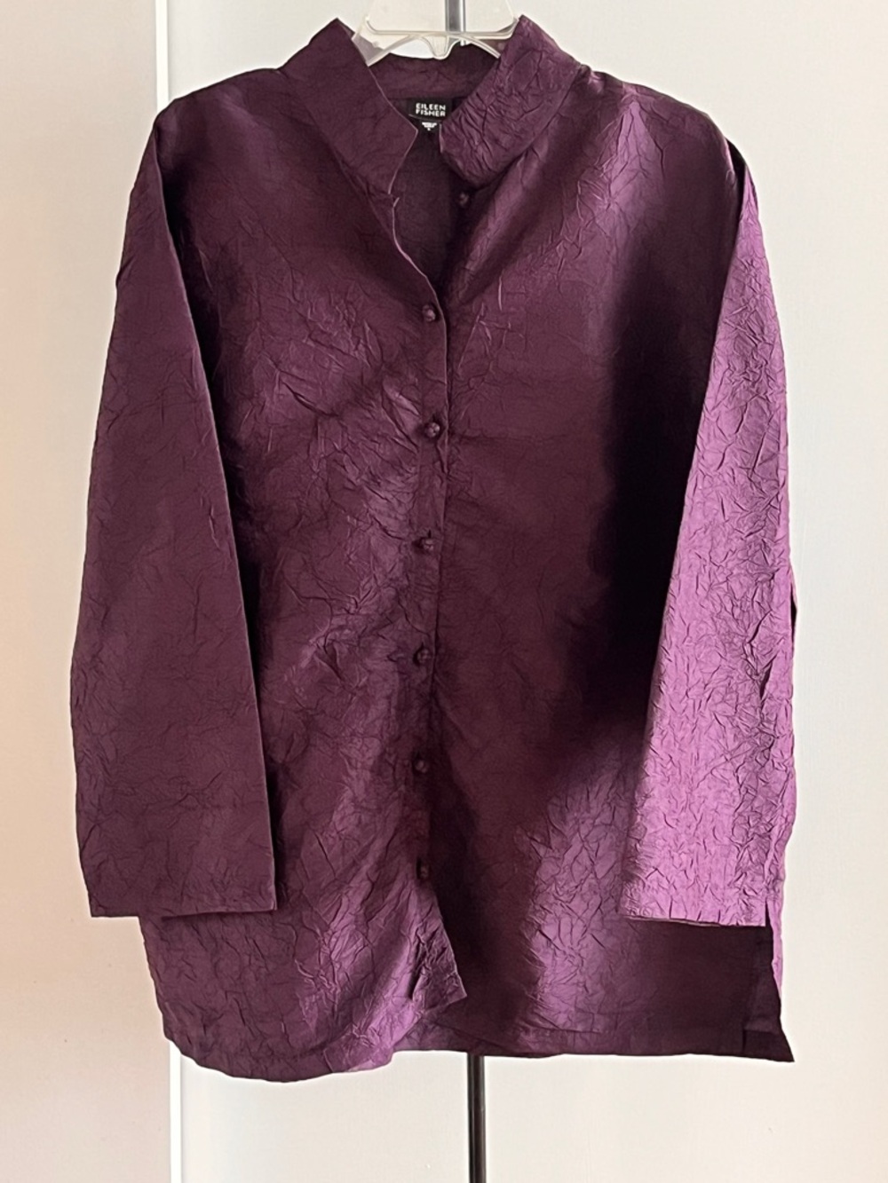 Eileen Fisher 100% Silk Textured Eggplant 🍆 Purple  BLAZER Jacket Sz XXL $350+